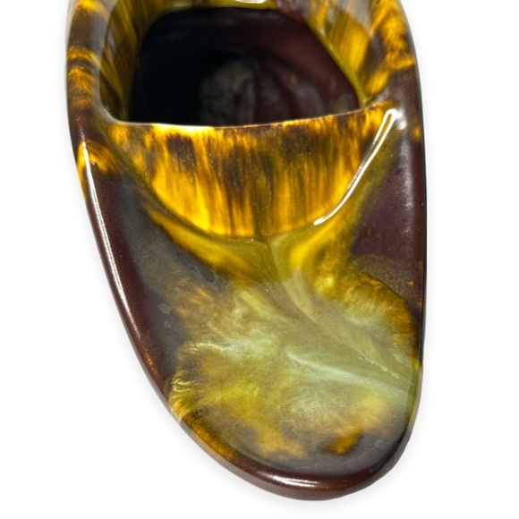 Vintage Brown Ceramic Cornucopia Horn of Plenty Drip Glaze Planter Thanksgiving - Picture 6 of 8